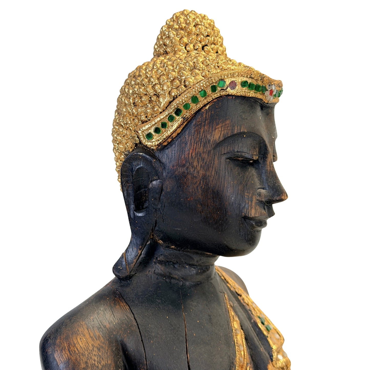 Facial profile of the black-lacquered Burmese Mandalay Buddha