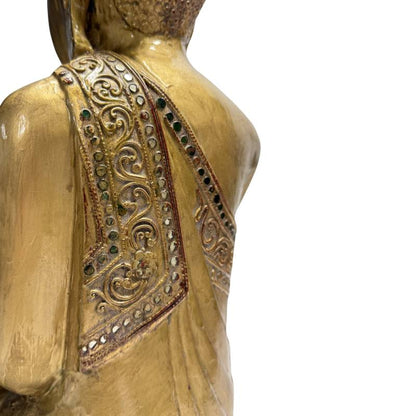 Burmese Mandalay Buddha – Gilt Wood with Glass Inlay, 44 cm – right-side view