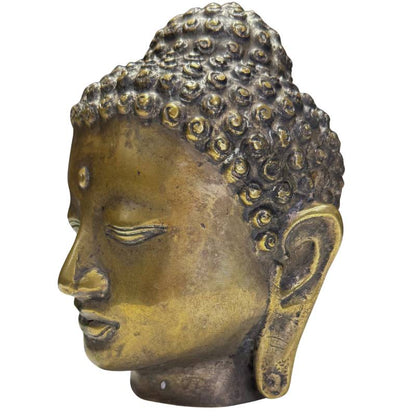 Burmese Mandalay Buddha Head – Gilt Bronze, 12 cm – opposite three-quarter front view