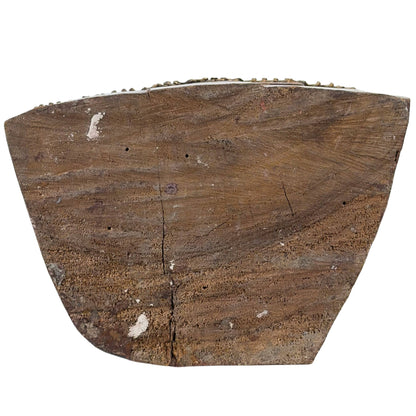Underside of the antique Burmese Mandalay Buddha showing teak, old tool marks and age-related cracks