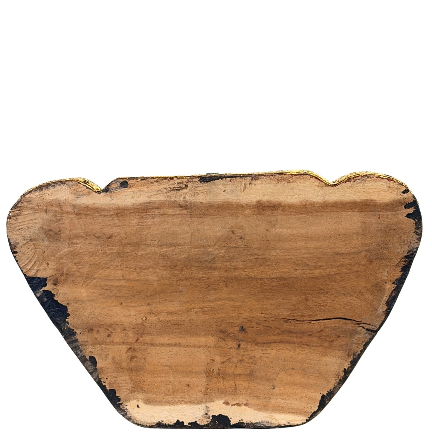 Underside of the wooden base of the antique Burmese Mandalay Buddha