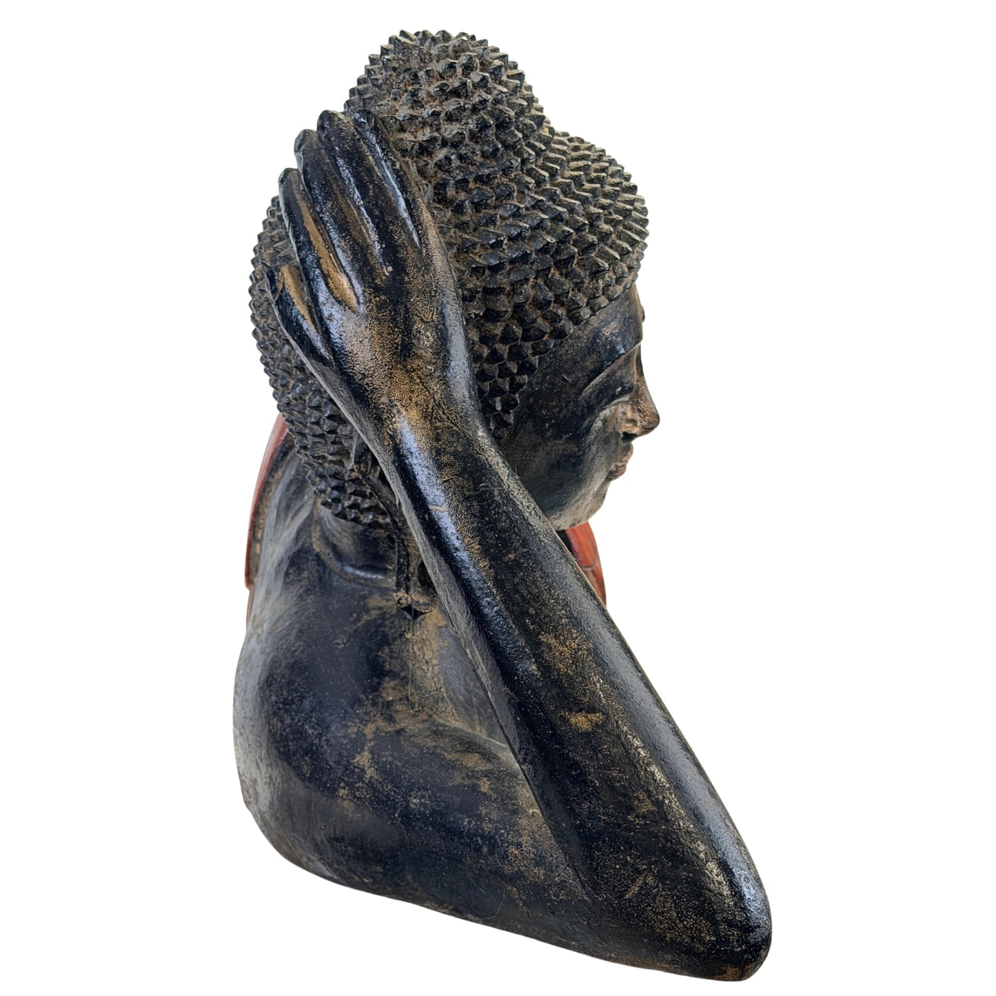 Supporting hand, arm and hair curls of the Burmese reclining Buddha