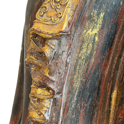 Decorated carved robe with surviving gilding on the antique Burmese standing Buddha