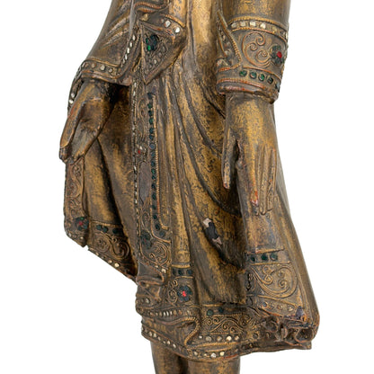 Serene face and aged lacquer surface of the 19th-century Burmese standing Buddha