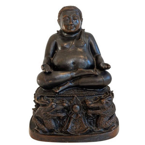 Chinees bronzen Boeddhabeeld op drakenbasis, 19e eeuw