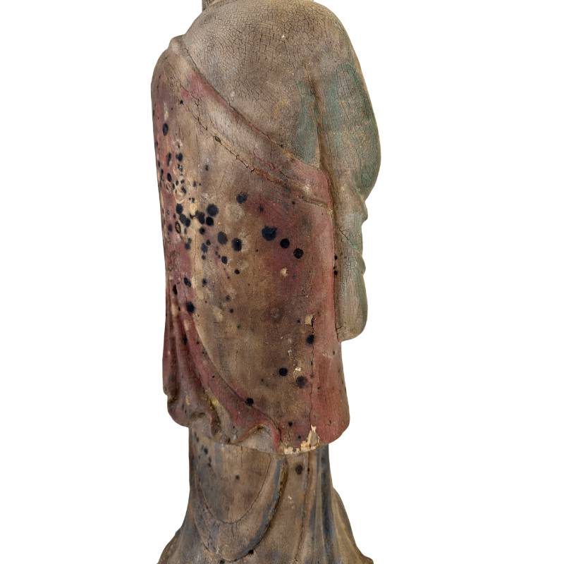 Chinese Boeddha hout sculptuur met oude polychromie
