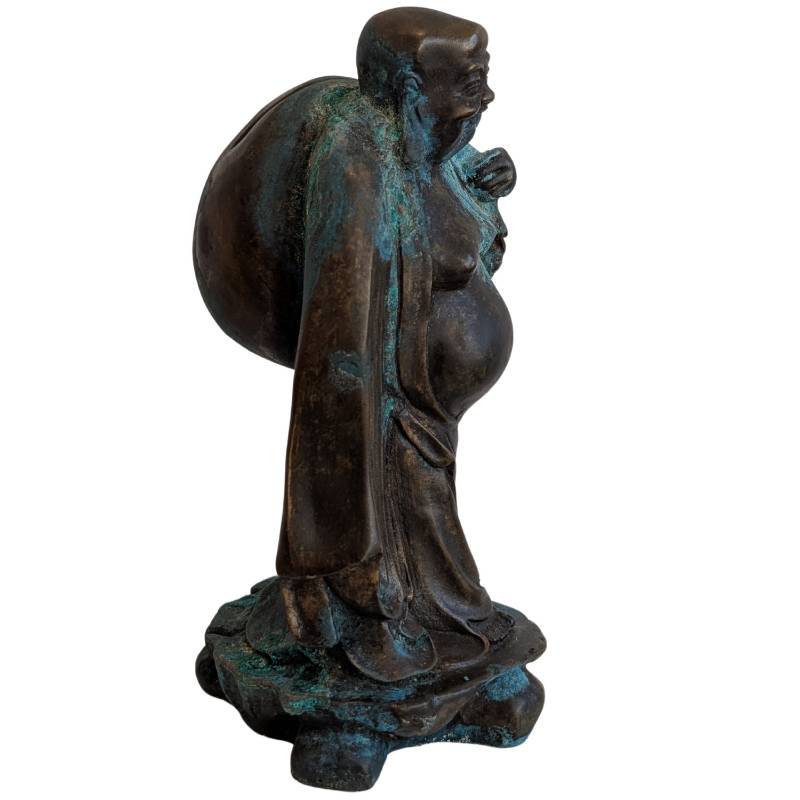 Chinese Bronze Budai with Deep Patina – Early Qing Style – left-side view