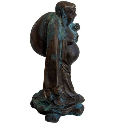 Chinese Bronze Budai with Deep Patina – Early Qing Style – left-side view