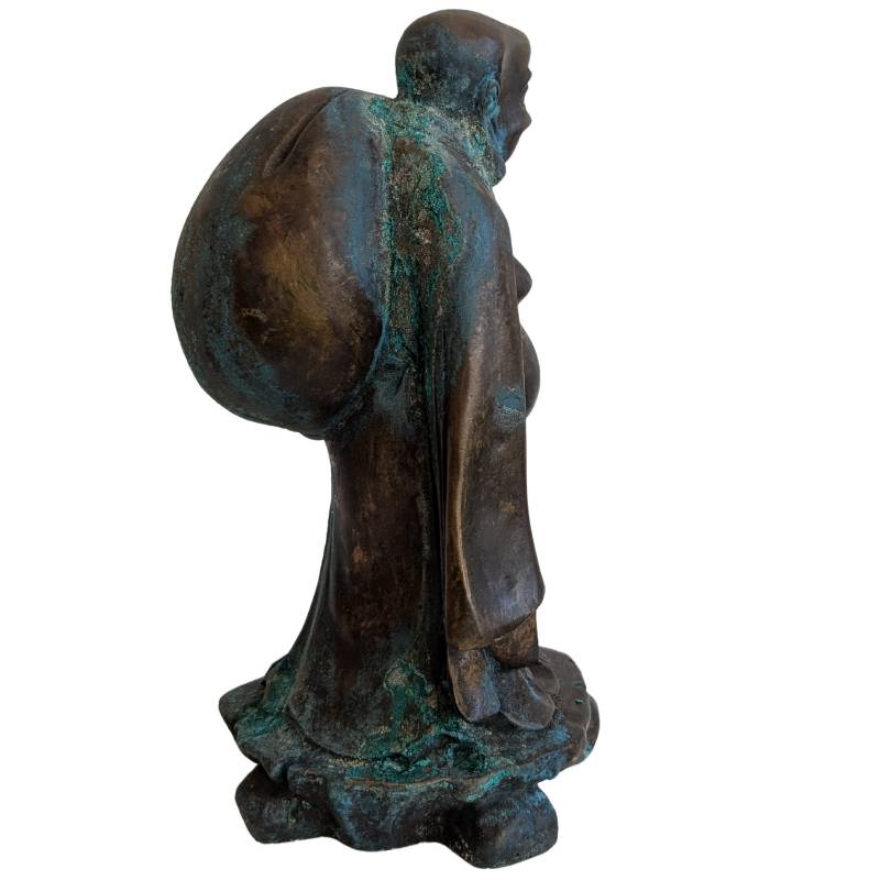 Chinese Bronze Budai with Deep Patina – Early Qing Style – left three-quarter rear view