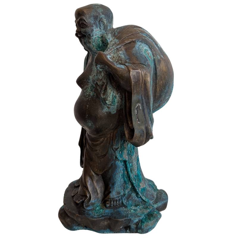 Chinese Bronze Budai with Deep Patina – Early Qing Style – right-side view