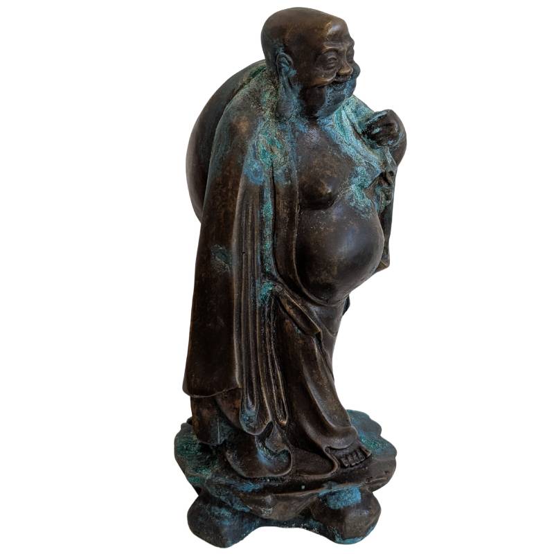 Chinese Bronze Budai with Deep Patina – Early Qing Style – three-quarter front view