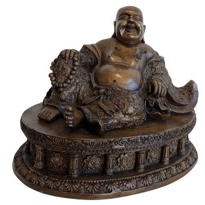 Chinese Bronze Budai – Laughing Buddha of Prosperity – three-quarter front view