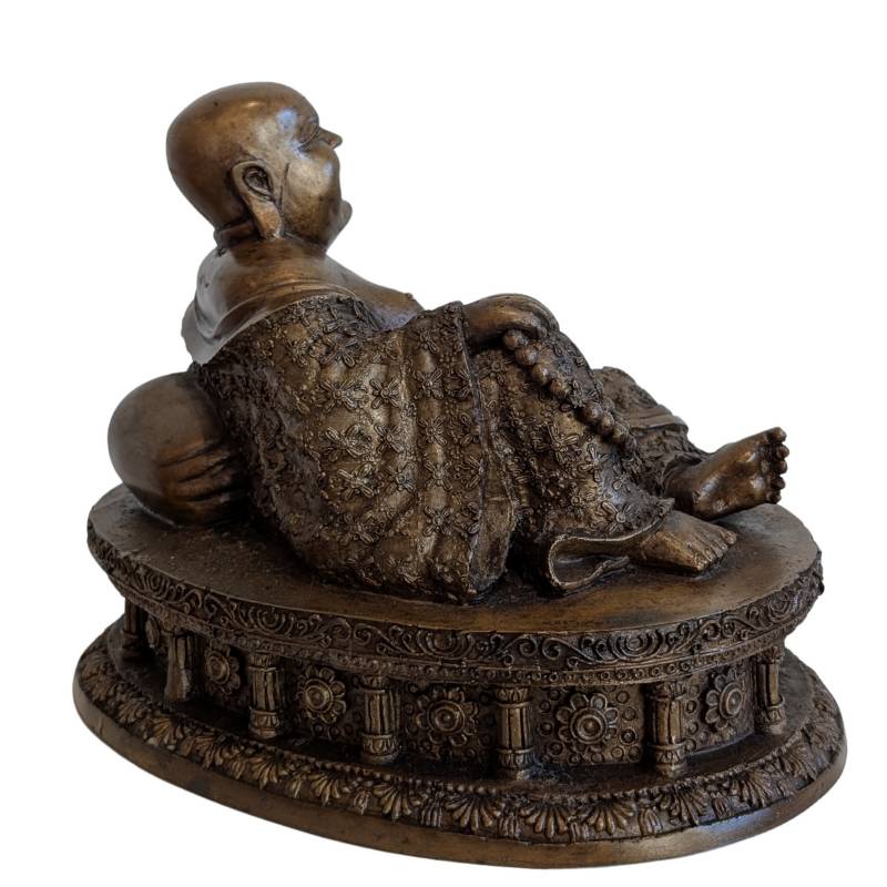Chinese Bronze Budai – Laughing Buddha of Prosperity – left three-quarter rear view