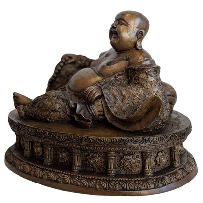 Chinese Bronze Budai – Laughing Buddha of Prosperity – opposite three-quarter front view