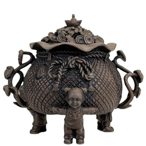 Chinees Bronzen Wierookvat met Kinderen en Gelukssymbolen *Gelukspot