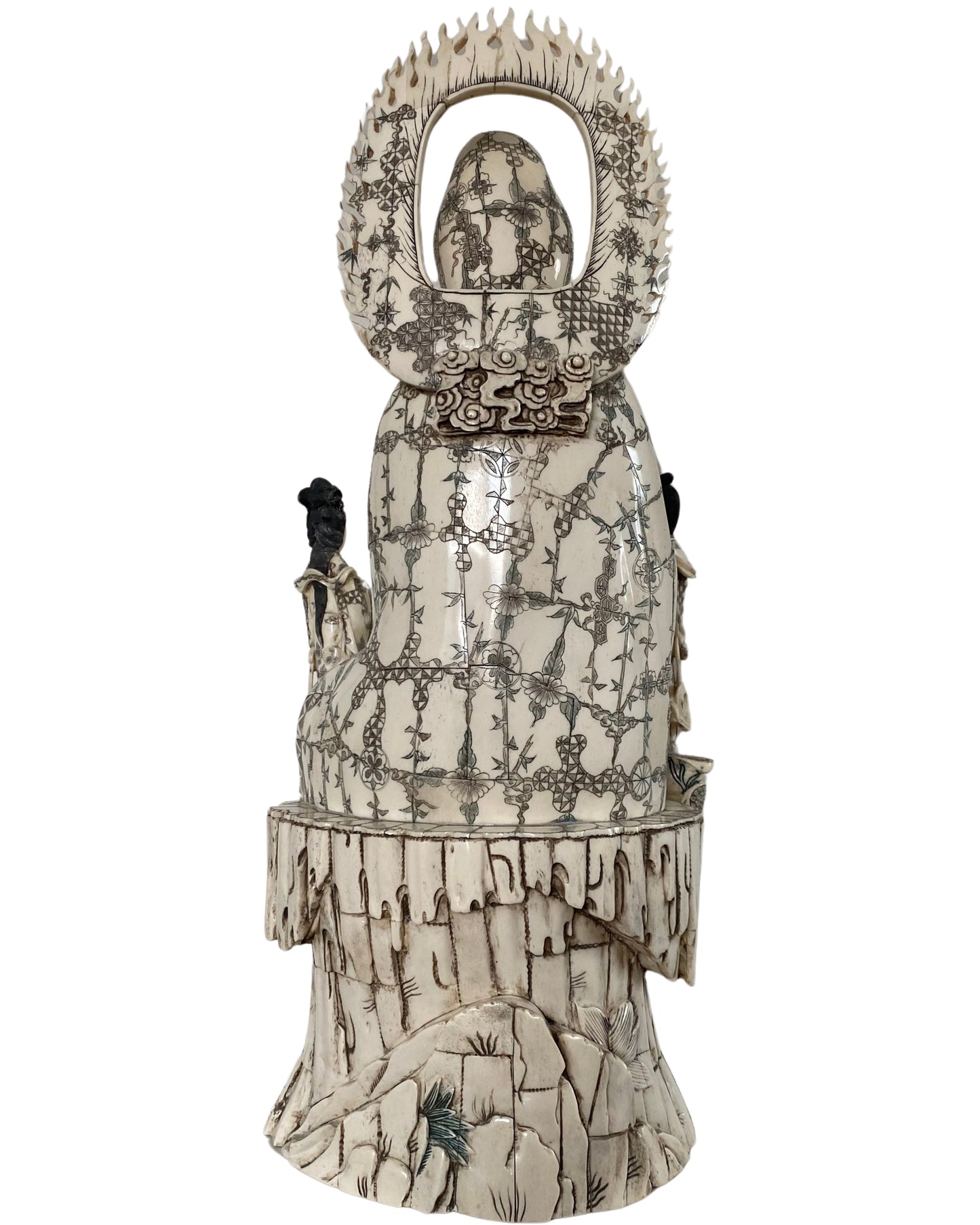 Chinese Guanyin sculpture constructed from individually carved and assembled bone sections