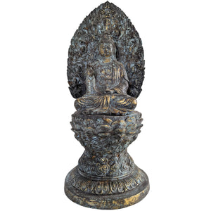 De Beschermvrouwe van Compassie – Monumentale Chinese Guanyin op Lotusbasis – 36,5 cm – 3,5 kg