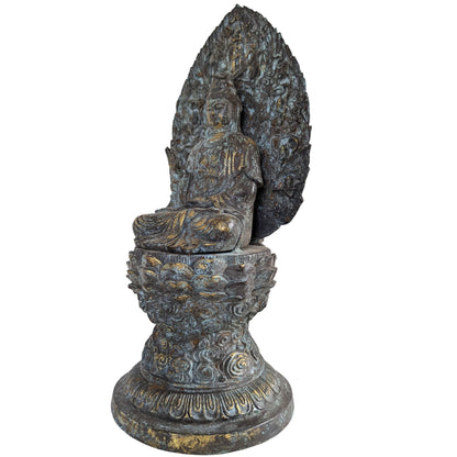 Chinese Guanyin on Lotus with Mandorla – Bronze, 36.5 cm – opposite three-quarter front view
