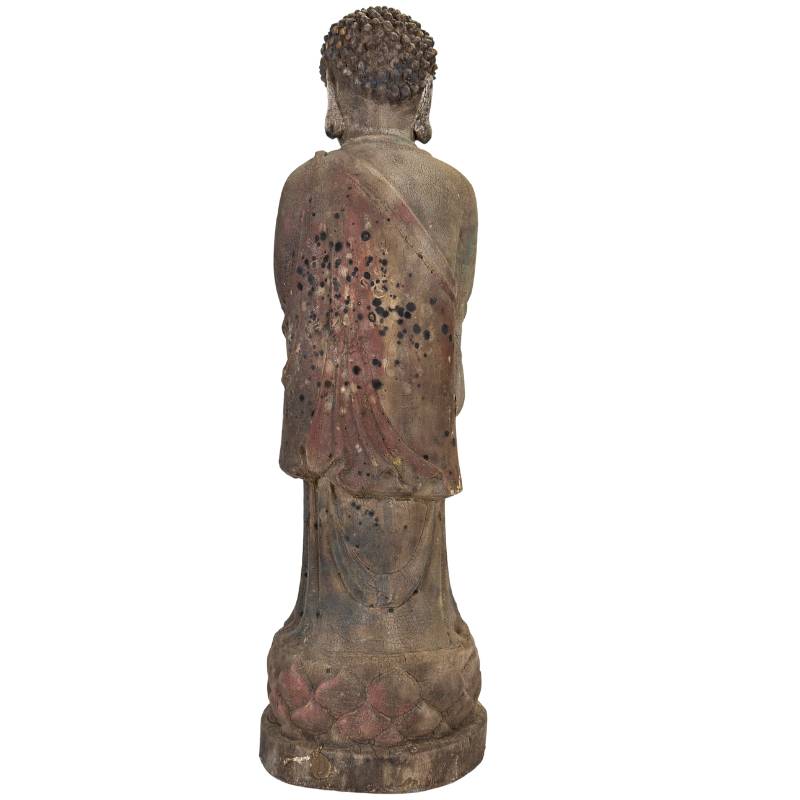 Chinese houten Boeddha sculptuur Anjali mudra detail