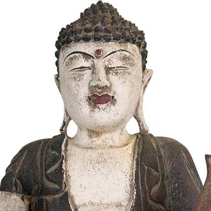 Chinese Medicine Buddha – Carved Polychrome Wood, 43 cm – close view of the central details