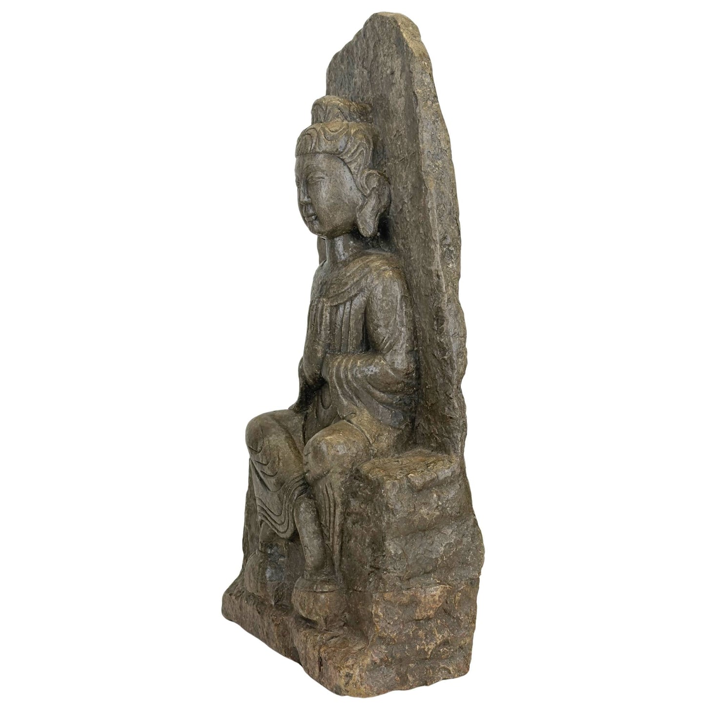 Zijkant van antieke Chinese Kwan Yin stele, vermoedelijk gehouwen uit argilliet