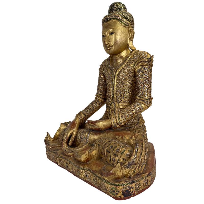 decoratieve boeddha hout verguld glasinleg krachtig interieur object