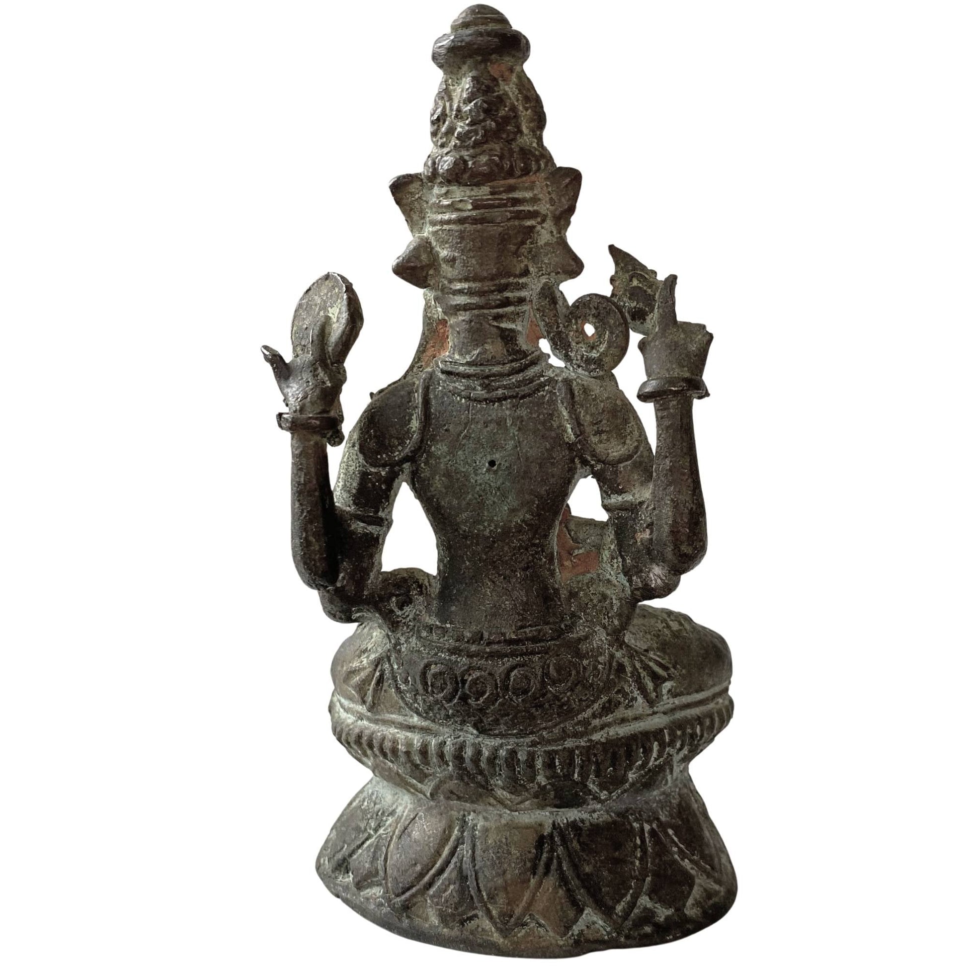 Close-up achterzijde van een antiek Himalaya brons beeld van een bodhisattva