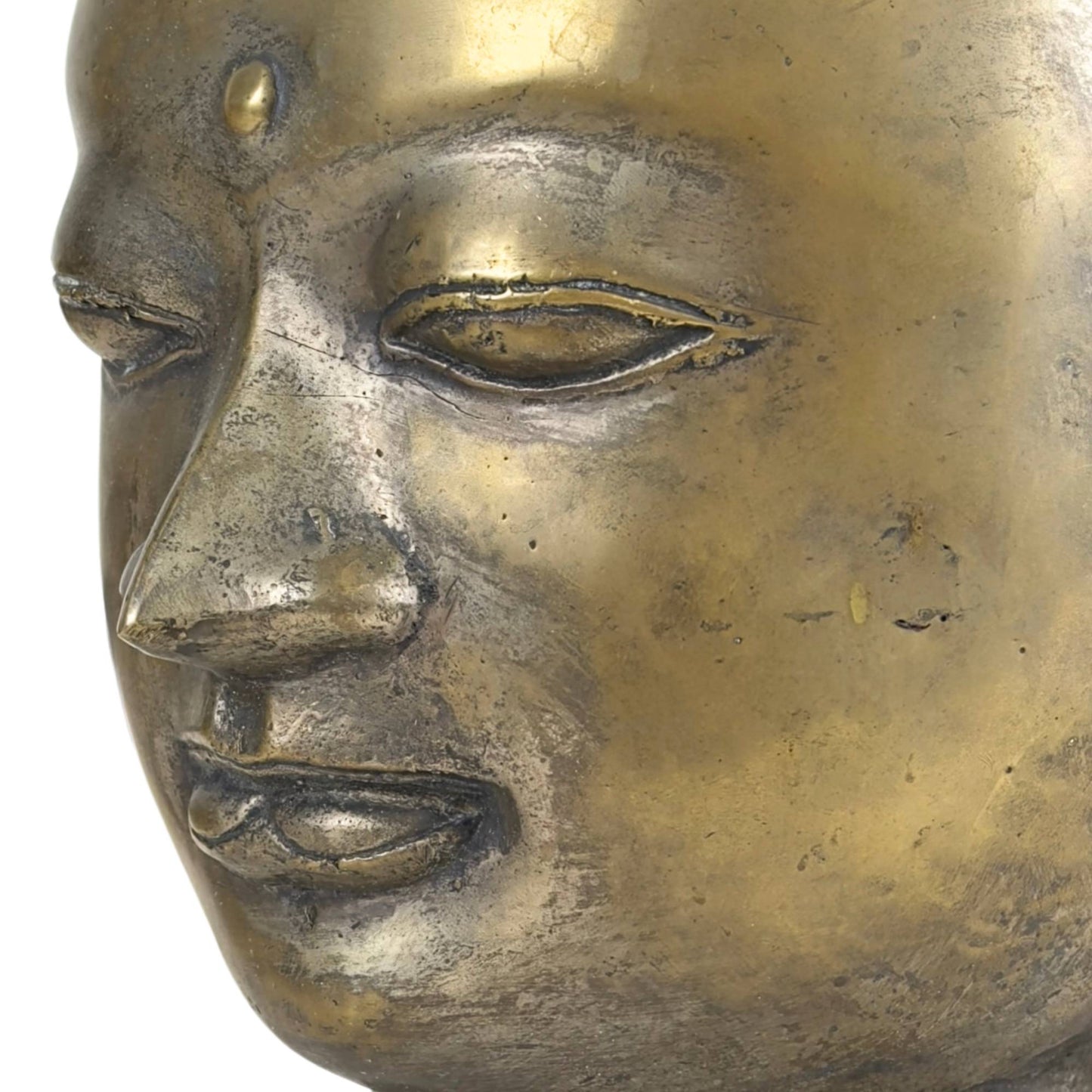 Detail van de oog van een bronzen Boeddha sculptuur