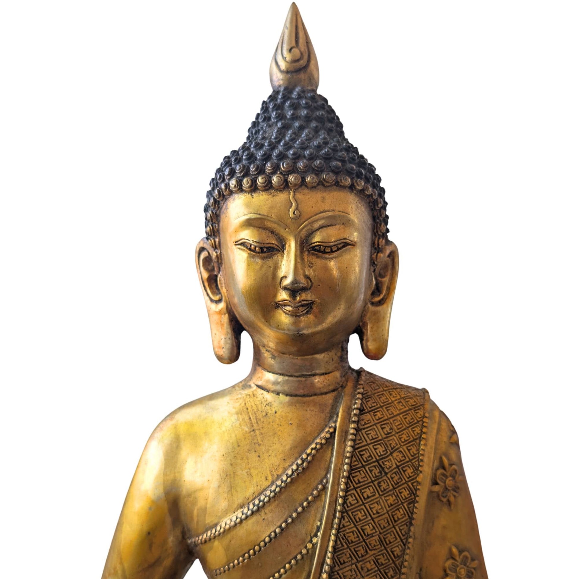 Authentieke dhyana mudra Boeddha in Tibetaanse stijl met handmatig afgewerkte details en hoogreliëf.
