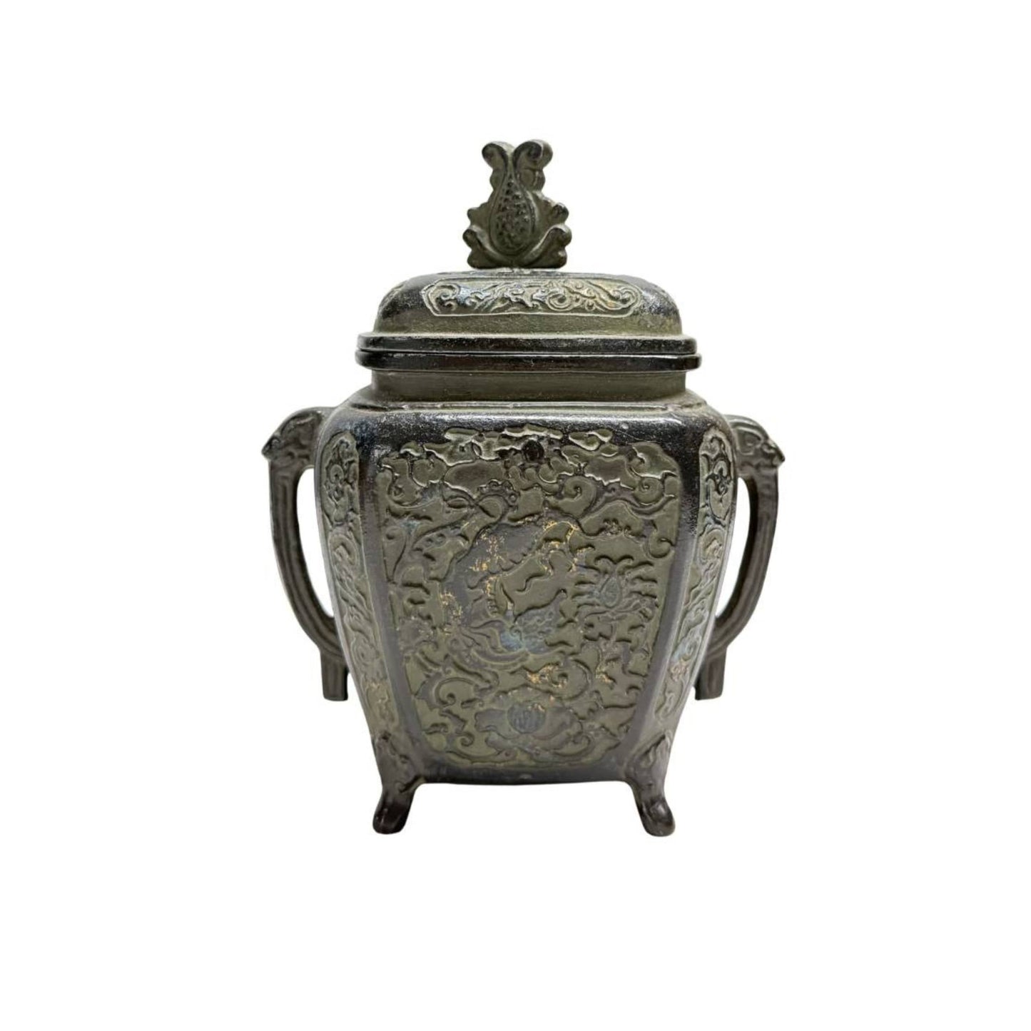Antieke Japanse Bronzen Koro Wierookbrander met Drakenreliëf - Meiji Periode Altar Censer