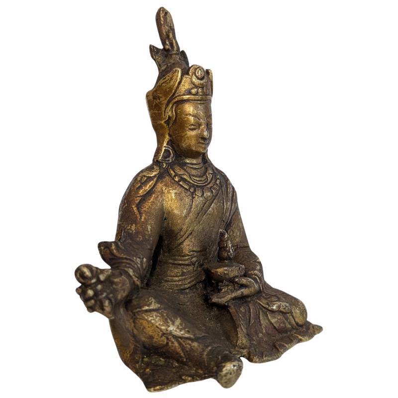 Tibetan or Nepalese bronze Guru Rinpoche with traces of gilding