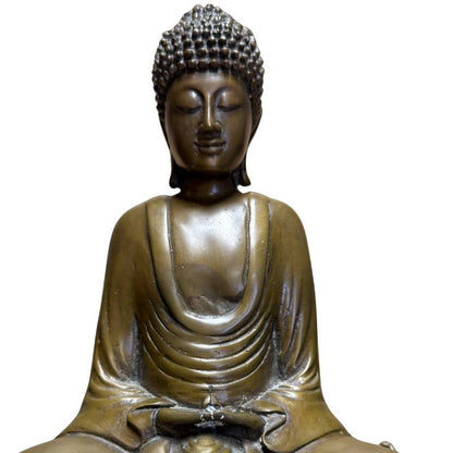 Early 20th-Century Seated Buddha – Heavy Bronze, 28 cm – close view of the central details
