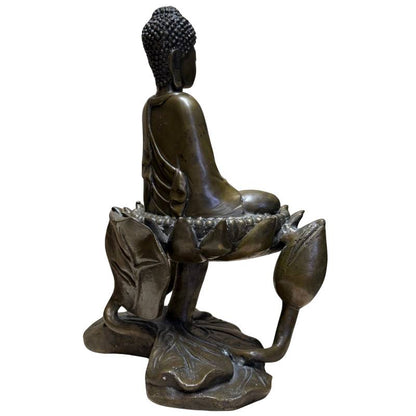 Early 20th-Century Seated Buddha – Heavy Bronze, 28 cm – left three-quarter rear view