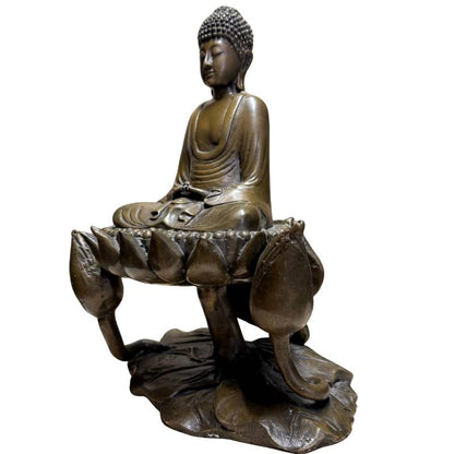 Early 20th-Century Seated Buddha – Heavy Bronze, 28 cm – close view of the upper section