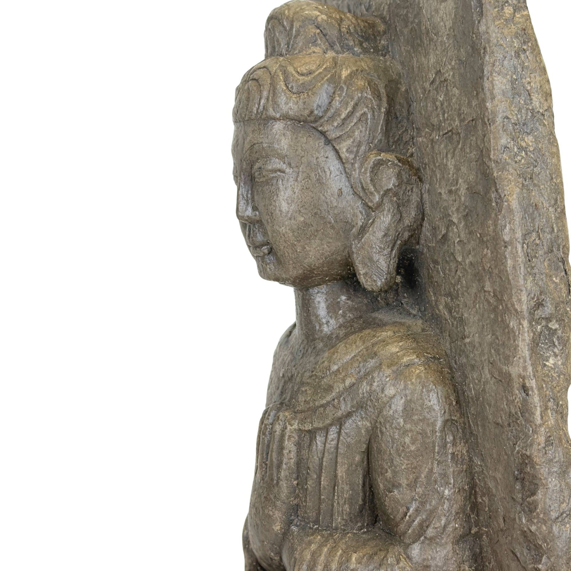 Early Chinese Stone Bodhisattva Stele – Guanyin Attribution, 45.6 cm – right three-quarter rear view