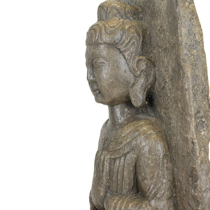 Early Chinese Stone Bodhisattva Stele – Guanyin Attribution, 45.6 cm – right three-quarter rear view