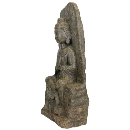 Early Chinese Stone Bodhisattva Stele – Guanyin Attribution, 45.6 cm – rear view