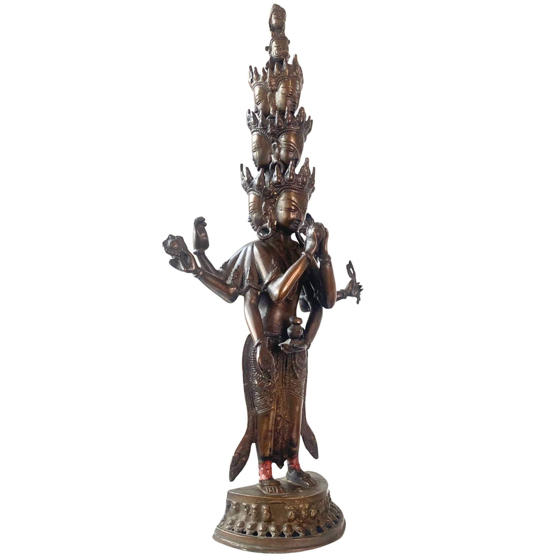 Tibetaans brons beeld Ekadasamukha Bodhisattva van mededogen