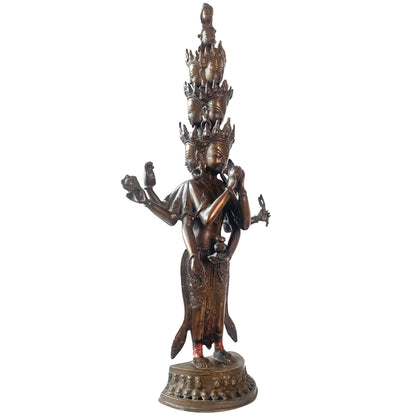 Large Eleven-Headed Avalokiteshvara – Bronze, 60 cm – three-quarter front view