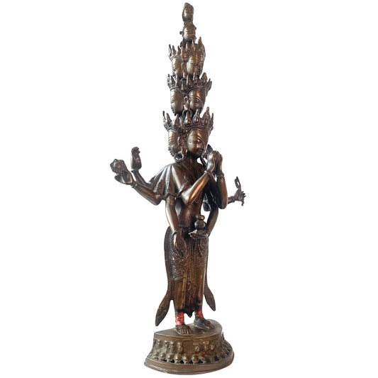 Tibetaans brons beeld Ekadasamukha Bodhisattva van mededogen