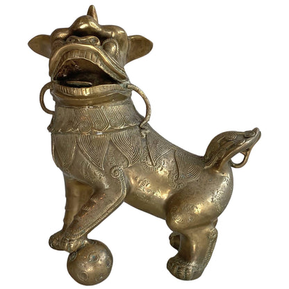 Antique Pair of Chinese Guardian Lions – Gilt Bronze, ca. 1880–1910, 40 cm – right-side view
