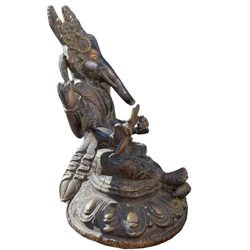 spiritueel	Zwaar massief bronzen Ganesha beeld (2,2 kg) met verfijnde gravures en patina.