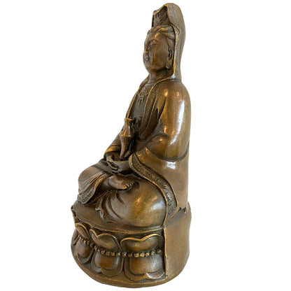 Vintage Chinese Guanyin with Vase – Bronze, 9.6 cm – right three-quarter rear view