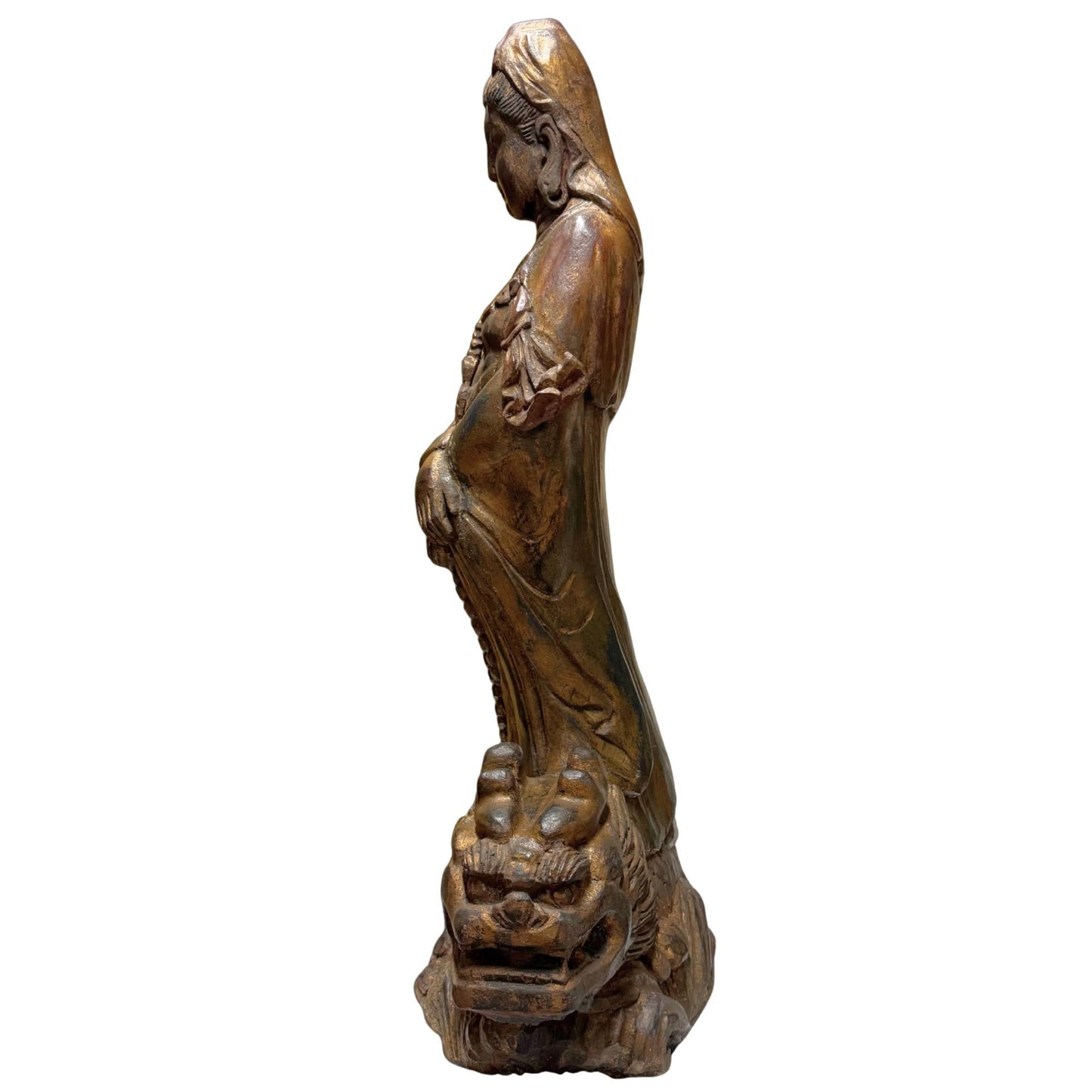 Gevalideerd Qing dynastie houten tempelbeeld Kwanyin draak