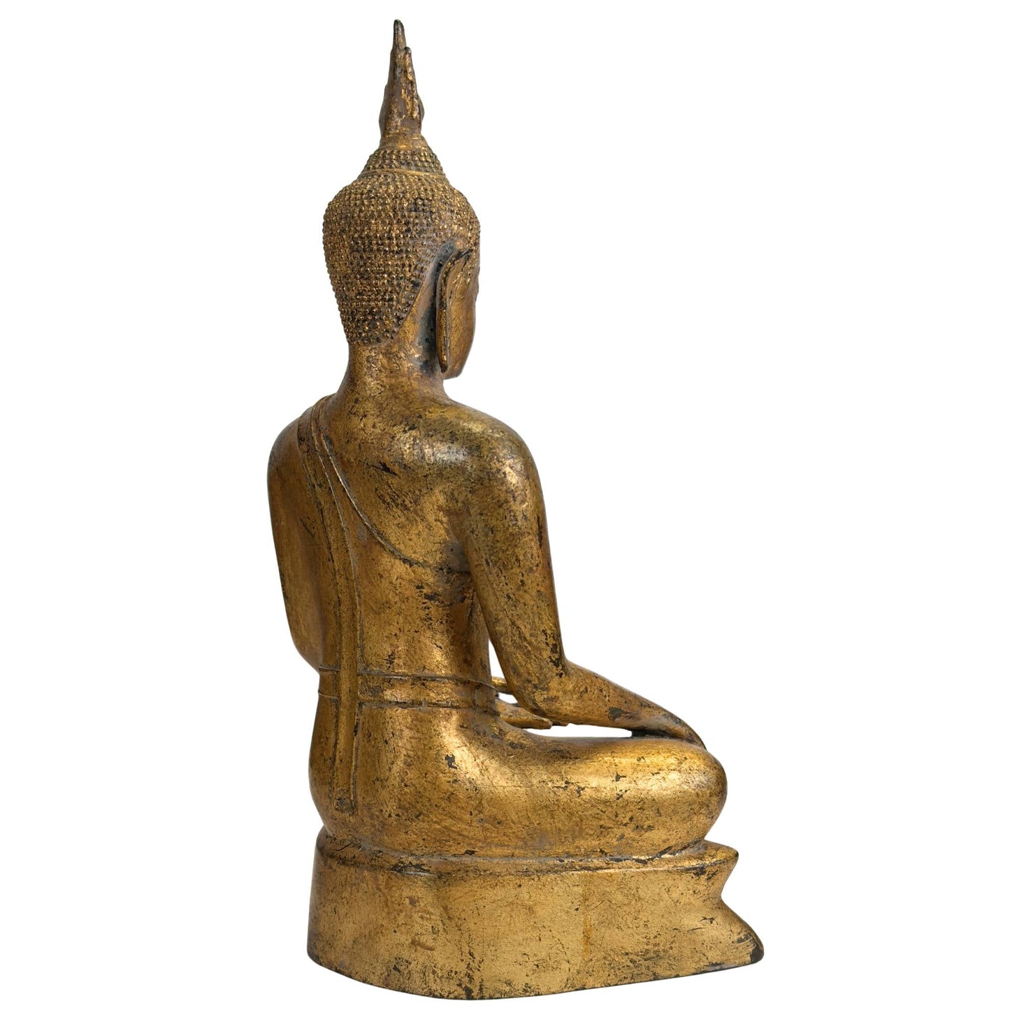 Zijaanzicht van het vergulde bronzen Boeddhabeeld