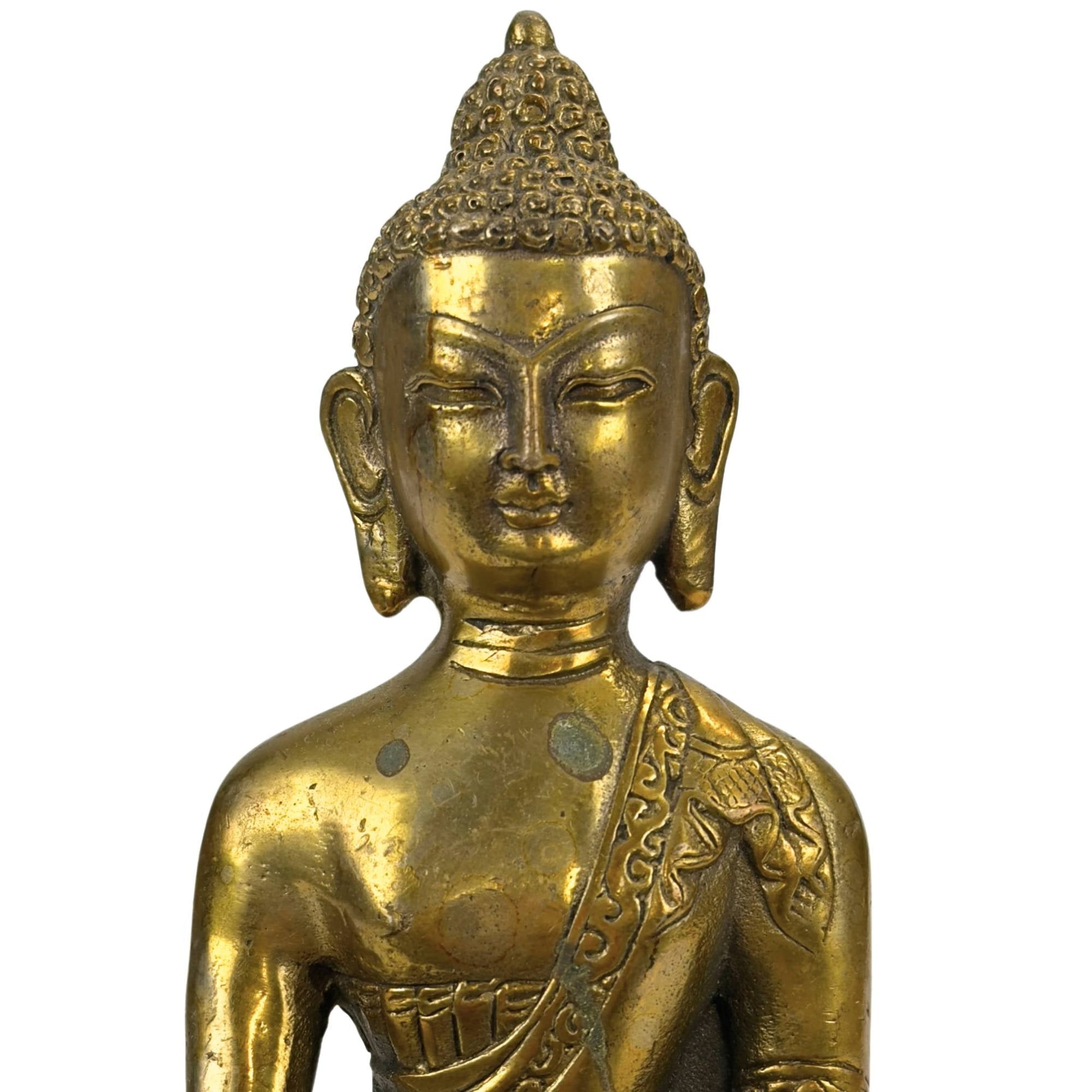 Gilt Bronze Buddha – Bhumisparsha Mudra, 15.5 cm – close view of the upper section
