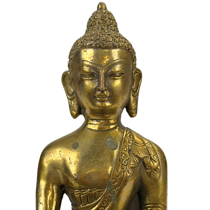 Gilt Bronze Buddha – Bhumisparsha Mudra, 15.5 cm – close view of the upper section