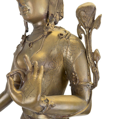 Upper body, hand and lotus-stem detail of the antique Nepalese Green Tara