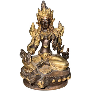 Gedetailleerde Syamatara (Groene Tara) – Nepal – Eind 20e Eeuw – Verguld Brons 13.3 cm