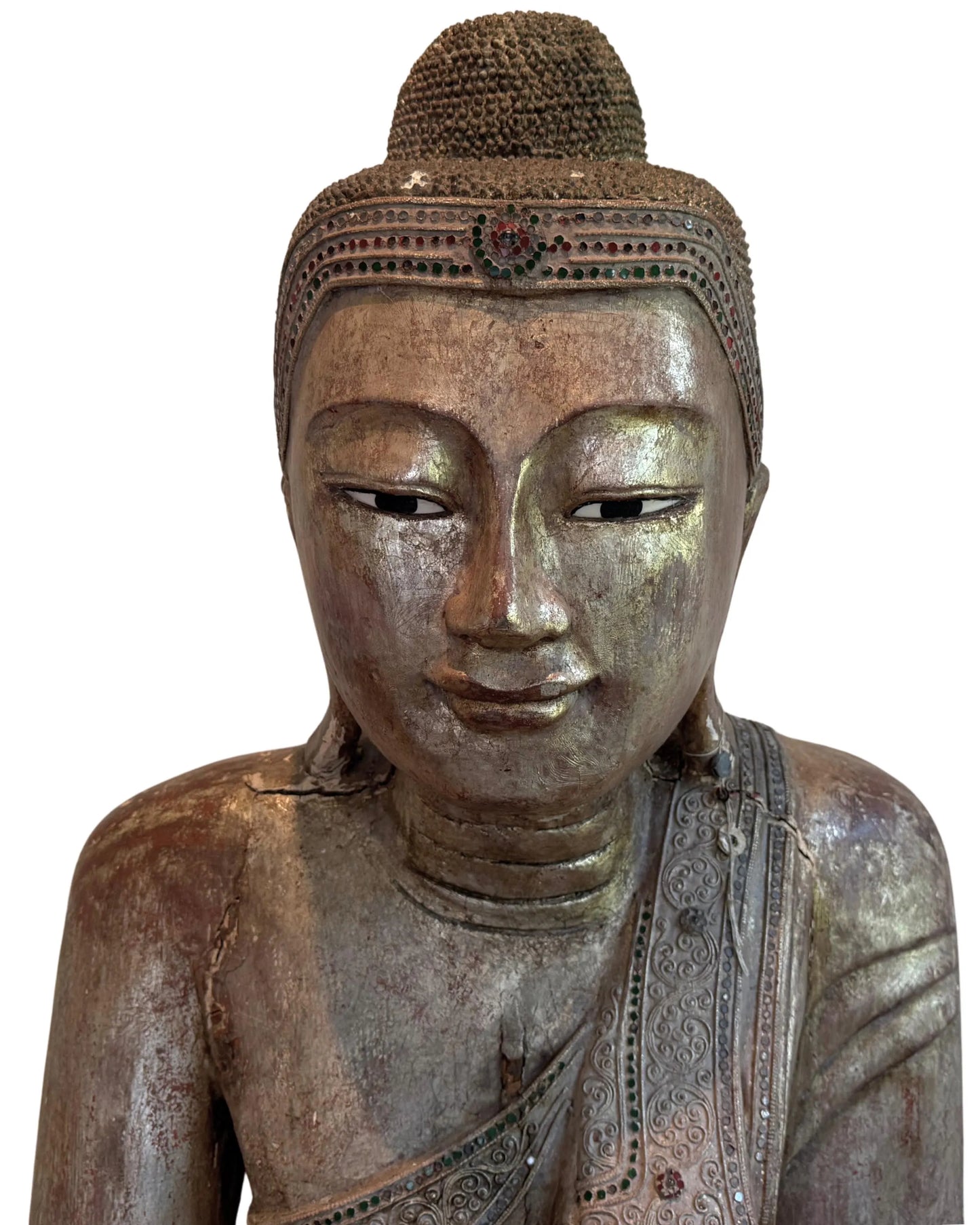 Boeddha hoofd hout Myanmar Mandalay detail gezicht en expressie